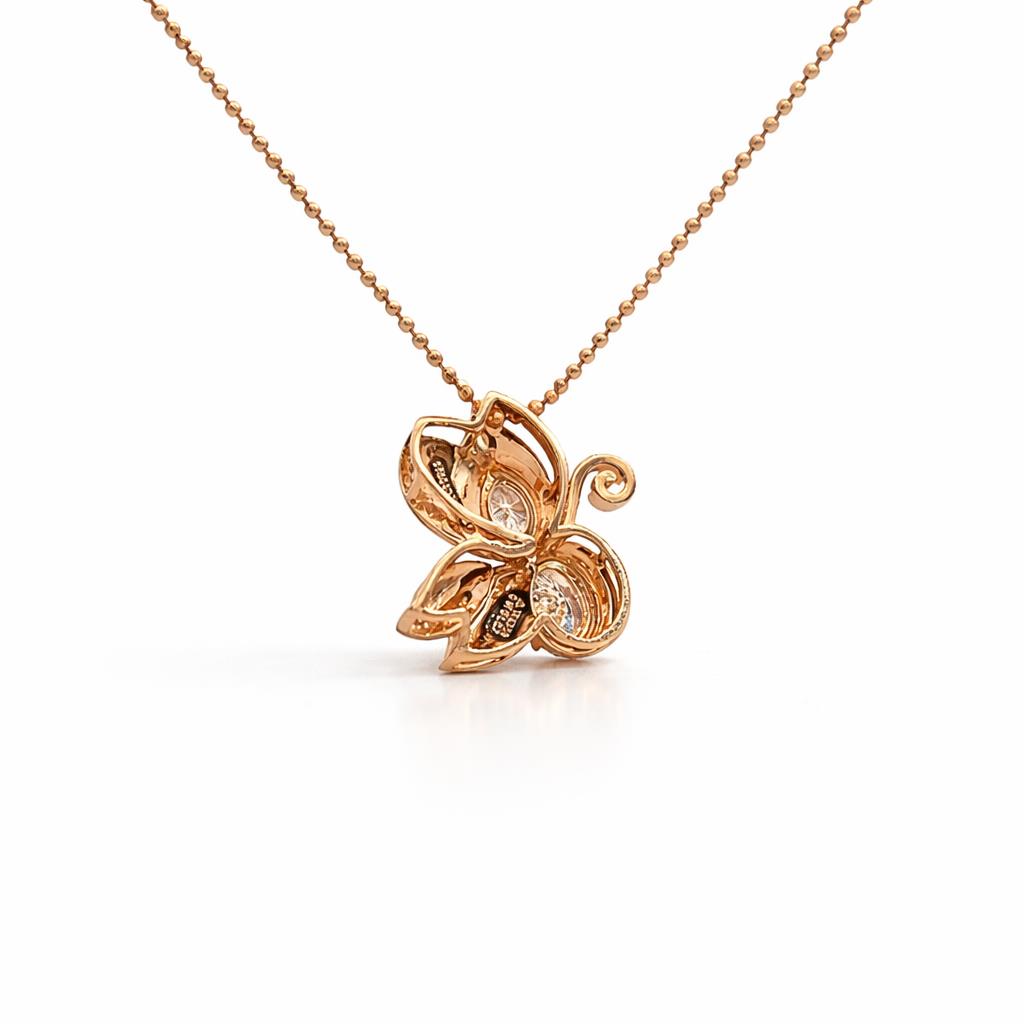 18K Rose Gold Butterfly Pendant with Marquise & Oval Diamonds