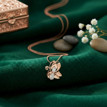 18K Rose Gold Butterfly Pendant with Marquise & Oval Diamonds