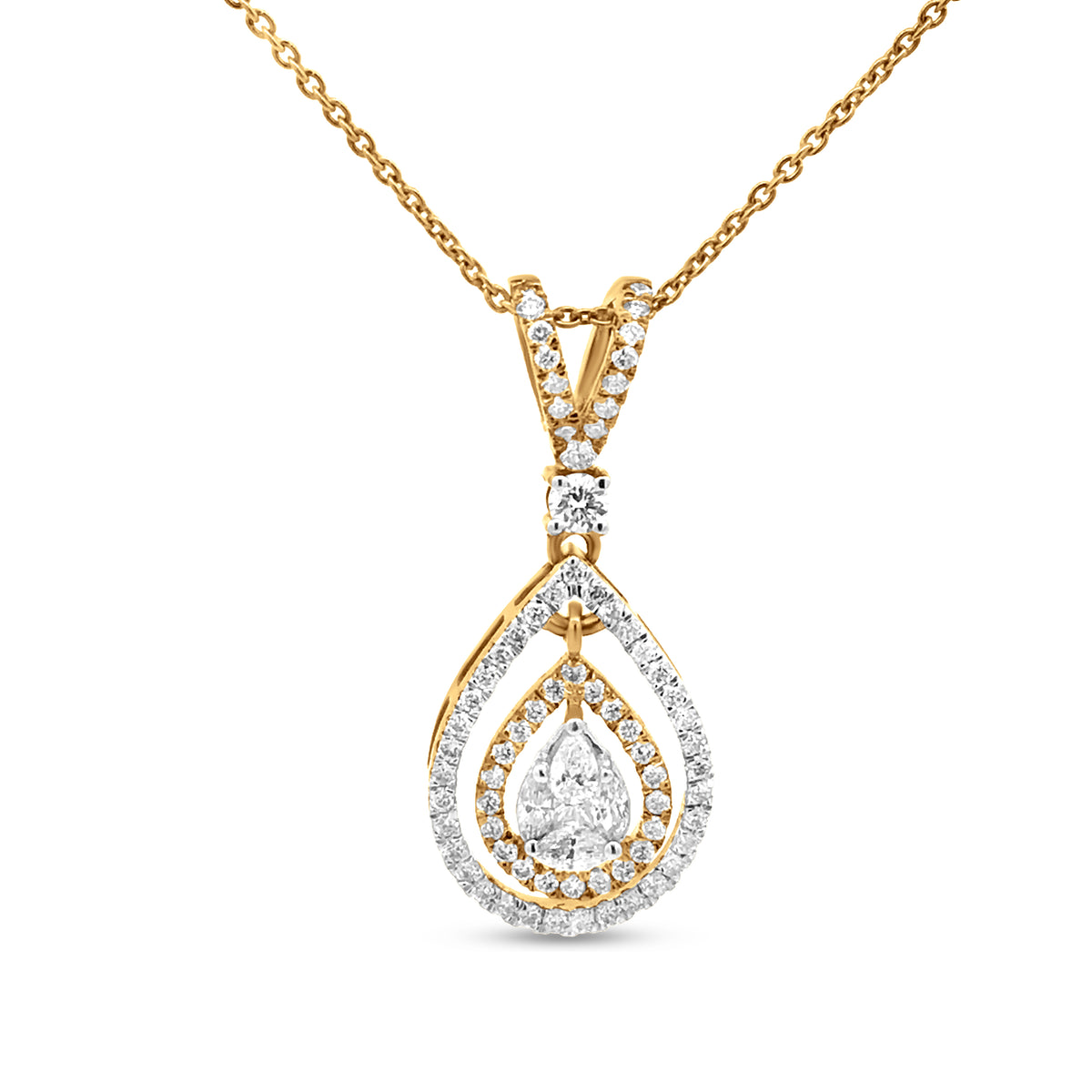 18K Yellow And White Gold Drop Shape Pendant Diamond Necklace: Perfect For Weddings And Anniversaries