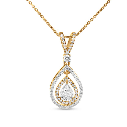 18K Yellow And White Gold Drop Shape Pendant Diamond Necklace: Perfect For Weddings And Anniversaries