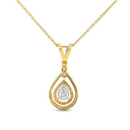 18K Yellow And White Gold Drop Shape Pendant Diamond Necklace: Perfect For Weddings And Anniversaries