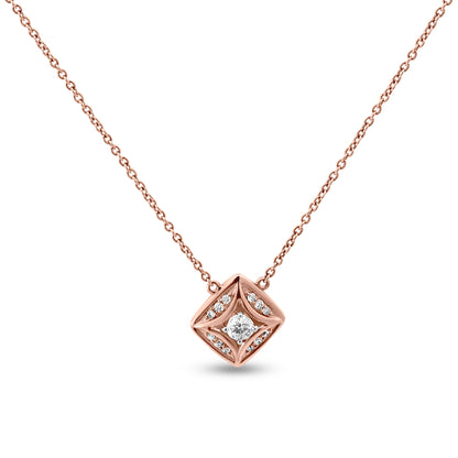 Exquisite 18k Rose Gold Diamond Rectangular Pendant Necklace - Perfect for Any Occasion
