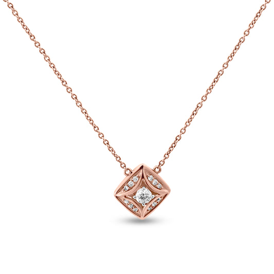 Exquisite 18k Rose Gold Diamond Rectangular Pendant Necklace - Perfect for Any Occasion