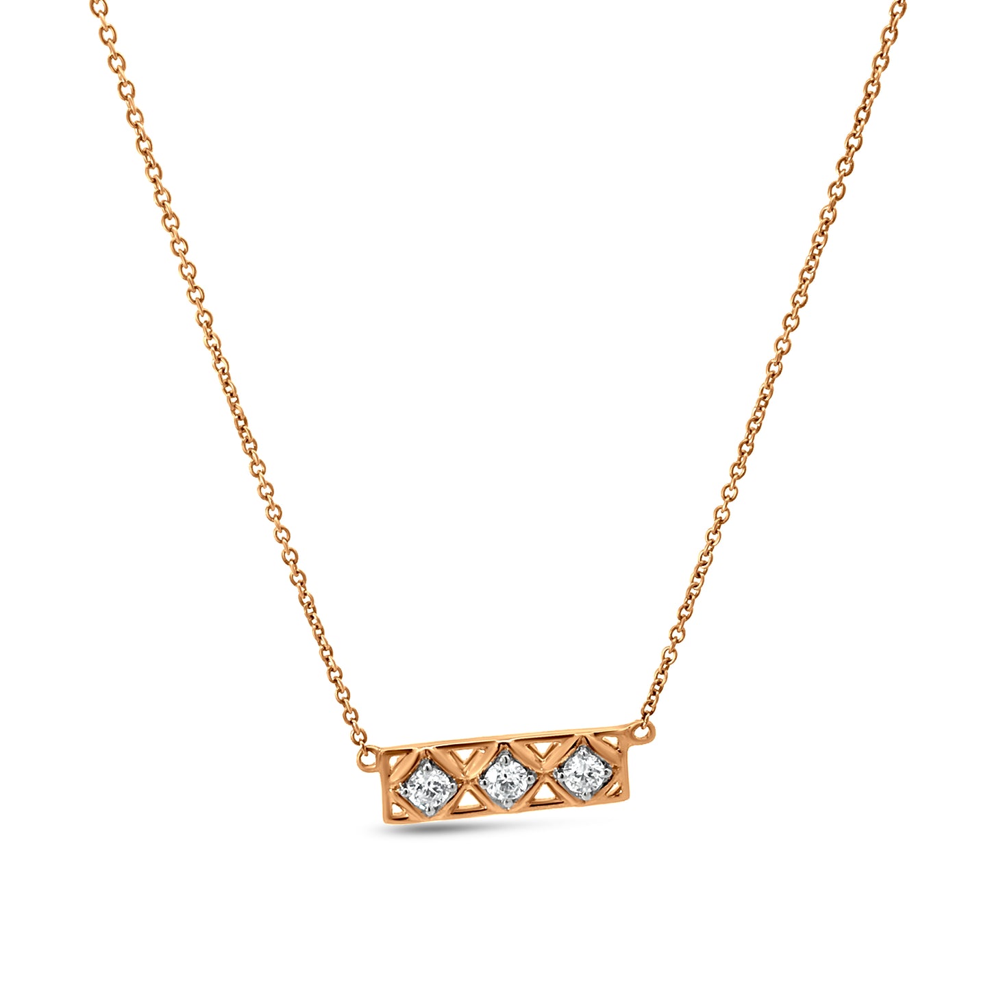 18k Rose Gold 3 Diamond Bar Pendant Necklace for the Rich and Glamorous Look