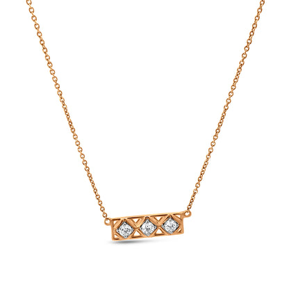 18k Rose Gold 3 Diamond Bar Pendant Necklace for the Rich and Glamorous Look