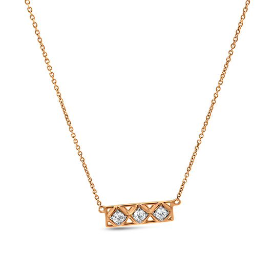 18k Rose Gold 3 Diamond Bar Pendant Necklace for the Rich and Glamorous Look