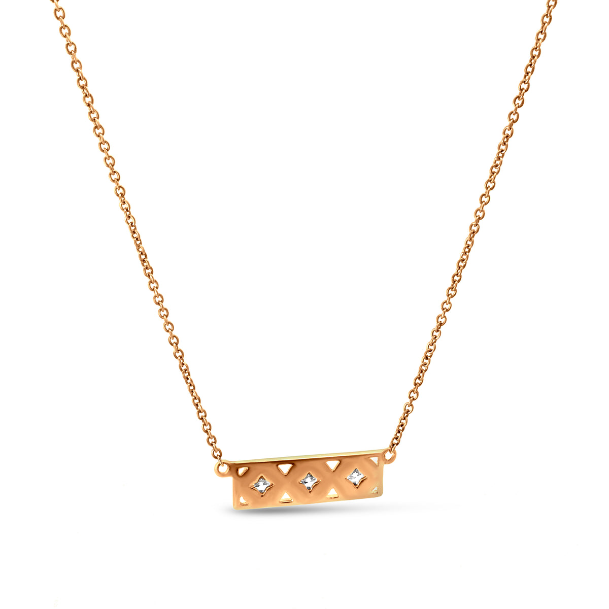 18k Rose Gold 3 Diamond Bar Pendant Necklace for the Rich and Glamorous Look