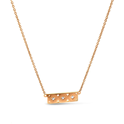 18k Rose Gold 3 Diamond Bar Pendant Necklace for the Rich and Glamorous Look