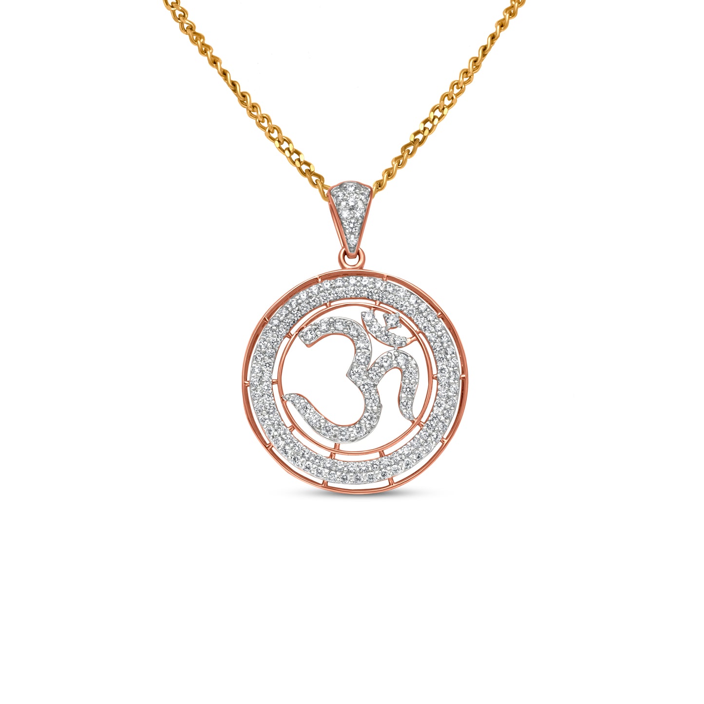 18k Rose Gold Diamond OM Pendant Necklace