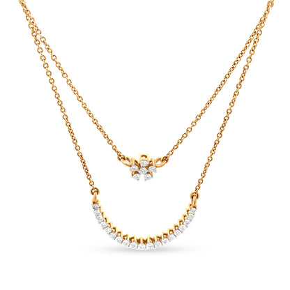 18K Yellow Gold Diamond Double Layer Necklace-Gleaming star shining under a half-moon.