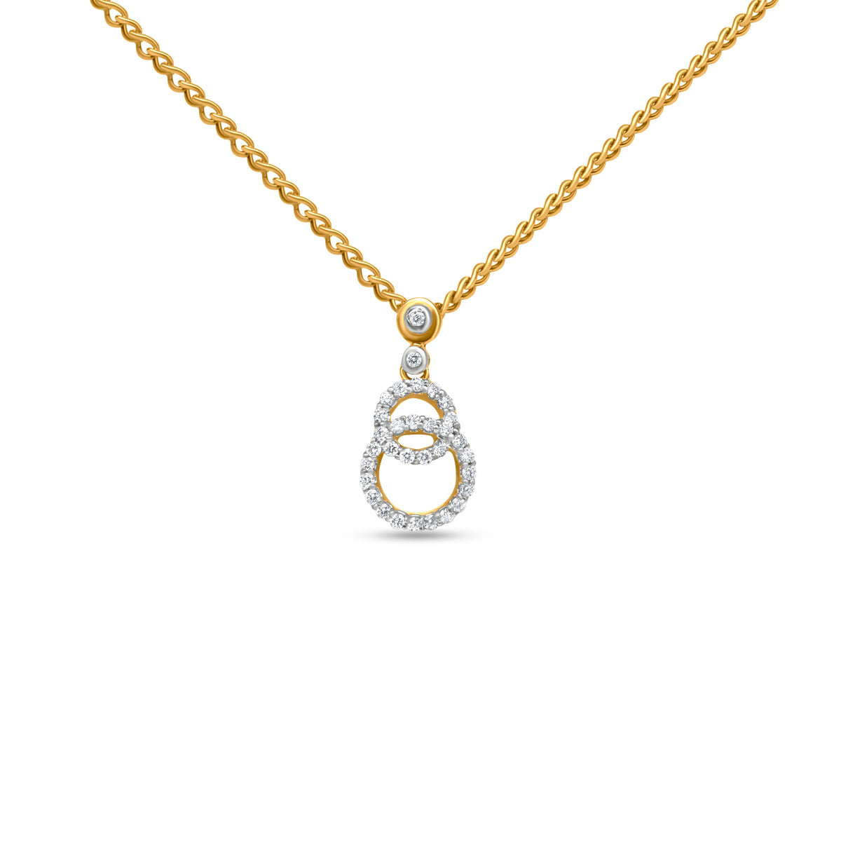 18k Yellow Gold Dual Circle Diamond Pendant Necklace