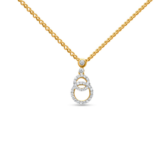 18k Yellow Gold Dual Circle Diamond Pendant Necklace