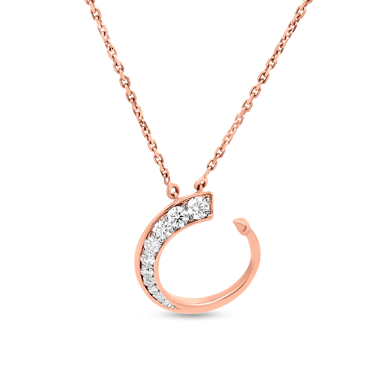 Contemporary Half-Round Diamond Pendant Necklace With 18K Rose Gold Link Chain And Lobster Clasp