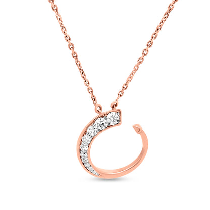 Contemporary Half-Round Diamond Pendant Necklace With 18K Rose Gold Link Chain And Lobster Clasp