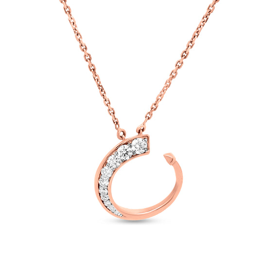Contemporary Half-Round Diamond Pendant Necklace With 18K Rose Gold Link Chain And Lobster Clasp