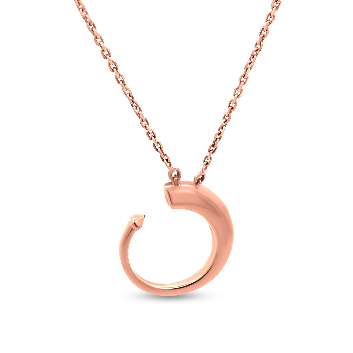 Contemporary Half-Round Diamond Pendant Necklace With 18K Rose Gold Link Chain And Lobster Clasp