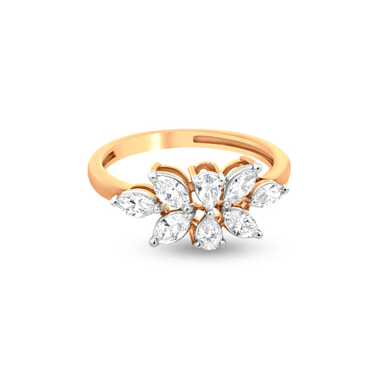 18k Yellow Gold Diamond Leaf Midi Ring - Inspired by Nature
