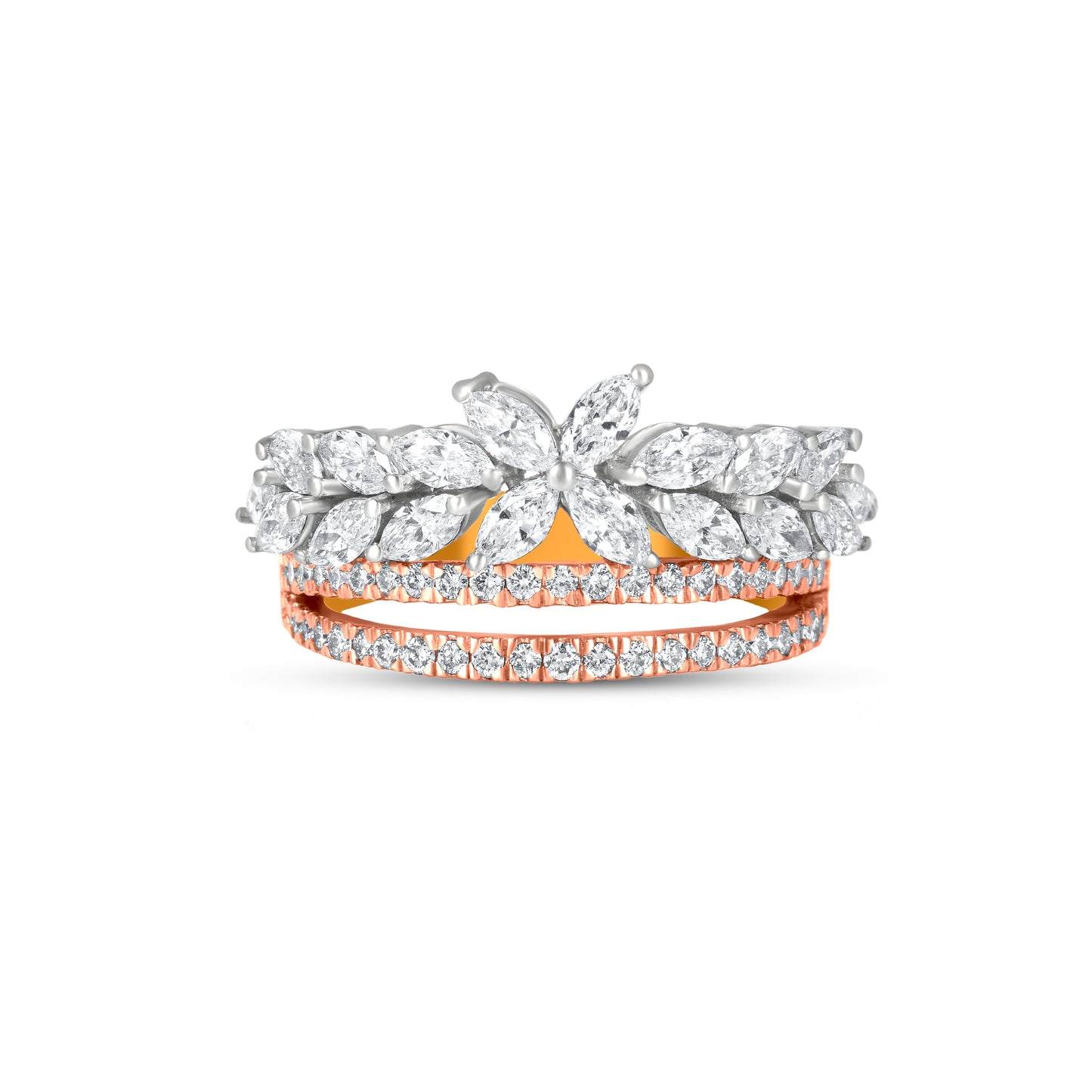 18k Rose Gold Floral Diamond Split Shank Ring