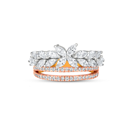 18k Rose Gold Floral Diamond Split Shank Ring