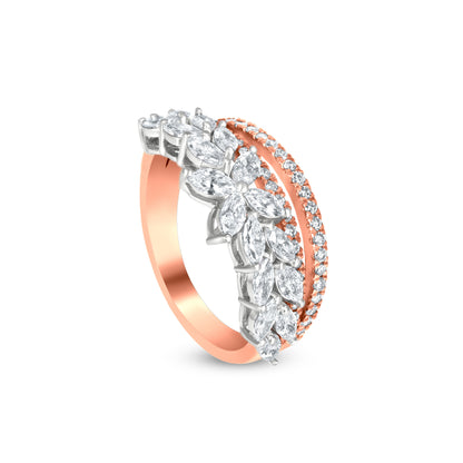 18k Rose Gold Floral Diamond Split Shank Ring