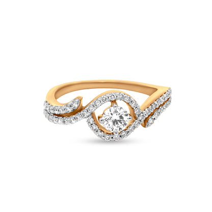 18K Yellow Gold Split Shank Diamond Ring With 0.54 Carats Of Round Shaped Prong Set Diamonds