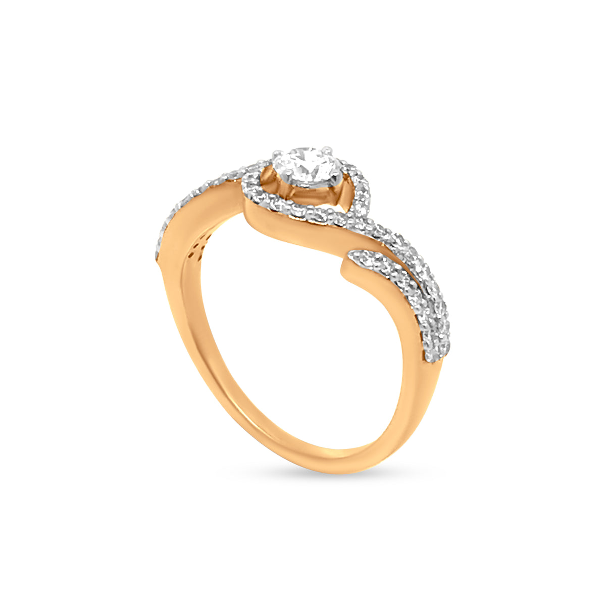 18K Yellow Gold Split Shank Diamond Ring With 0.54 Carats Of Round Shaped Prong Set Diamonds
