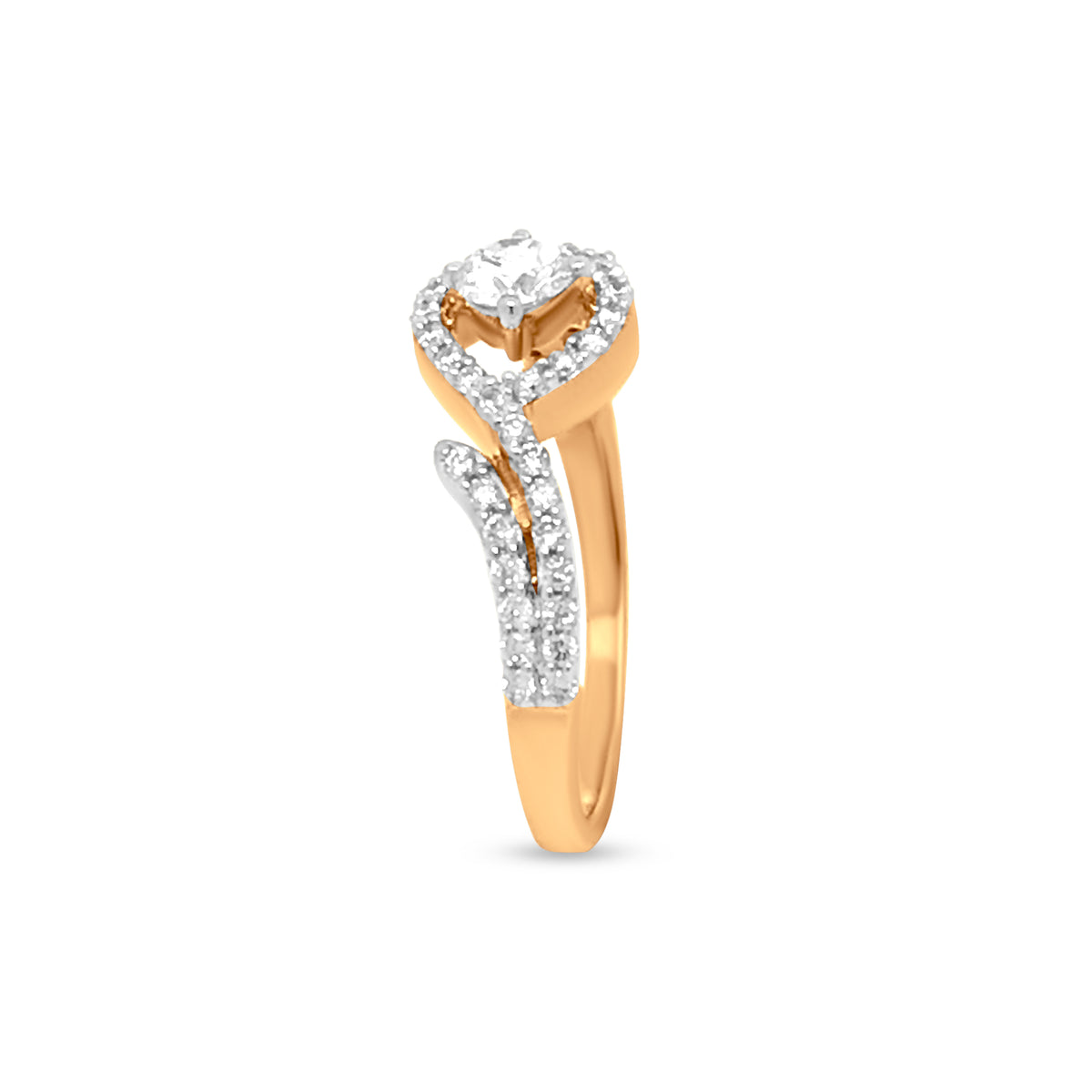 18K Yellow Gold Split Shank Diamond Ring With 0.54 Carats Of Round Shaped Prong Set Diamonds