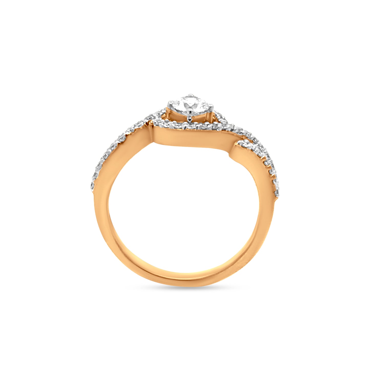 18K Yellow Gold Split Shank Diamond Ring With 0.54 Carats Of Round Shaped Prong Set Diamonds