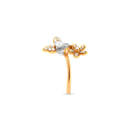 18k Yellow Gold Butterfly and Flower Motif Ring, a Unique Nature-Inspired Piece.