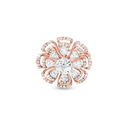 18k Rose Gold Rose Petals Diamond Engagement Ring with Unique Prong Setting