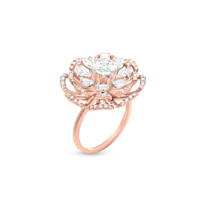 18k Rose Gold Rose Petals Diamond Engagement Ring with Unique Prong Setting