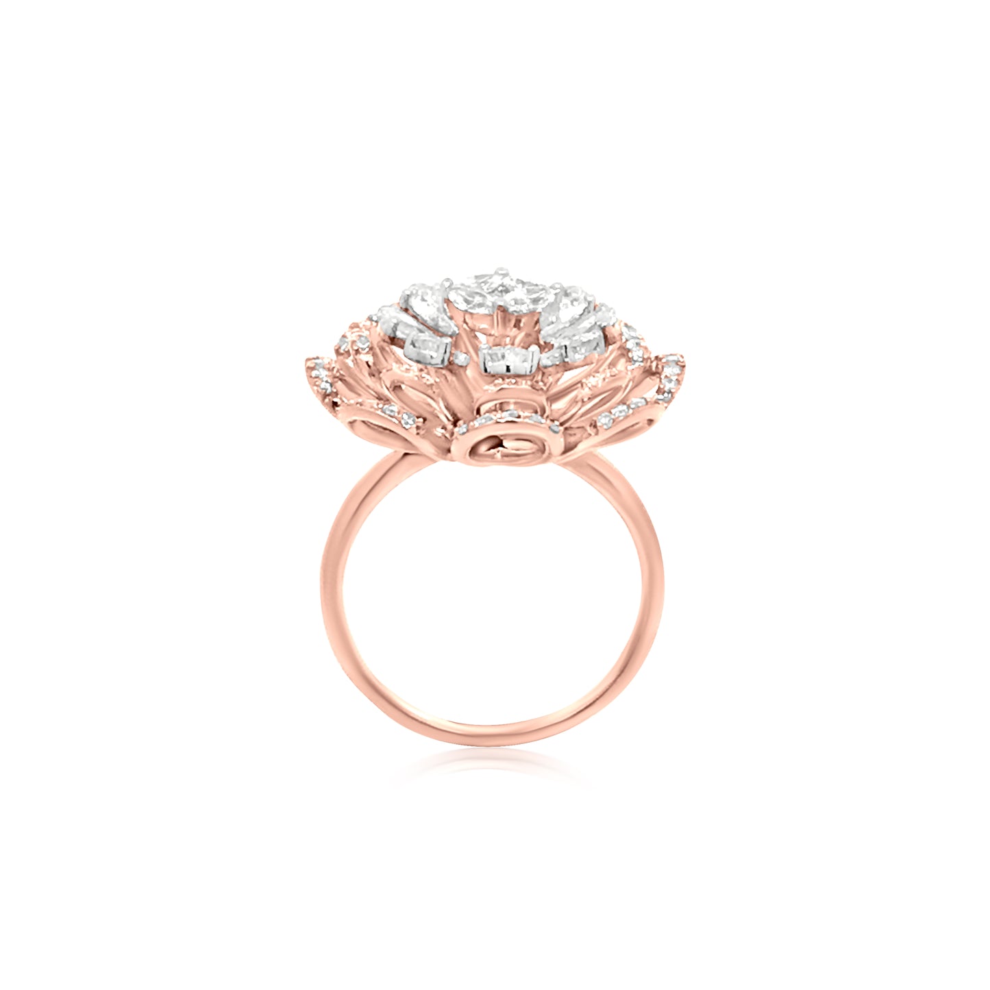 18k Rose Gold Rose Petals Diamond Engagement Ring with Unique Prong Setting