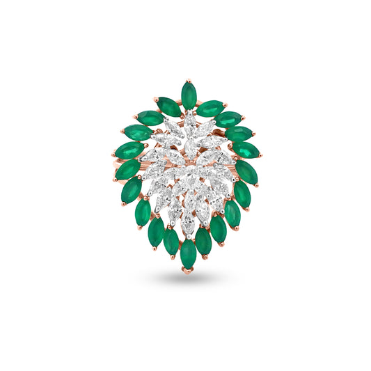18K Rose Gold Betel Leaf-Shaped Emerald And Diamond Cocktail Ring