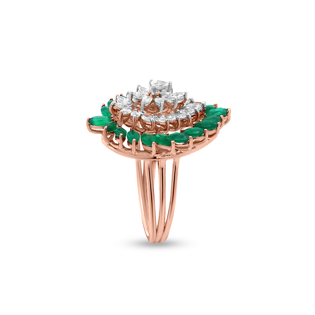 18K Rose Gold Betel Leaf-Shaped Emerald And Diamond Cocktail Ring