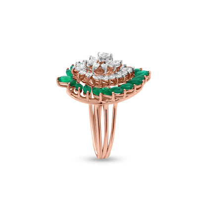 18K Rose Gold Betel Leaf-Shaped Emerald And Diamond Cocktail Ring