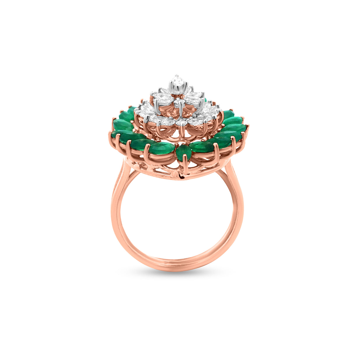 18K Rose Gold Betel Leaf-Shaped Emerald And Diamond Cocktail Ring