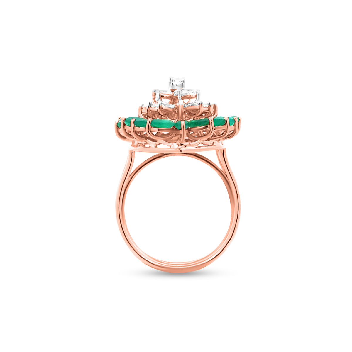 18K Rose Gold Betel Leaf-Shaped Emerald And Diamond Cocktail Ring