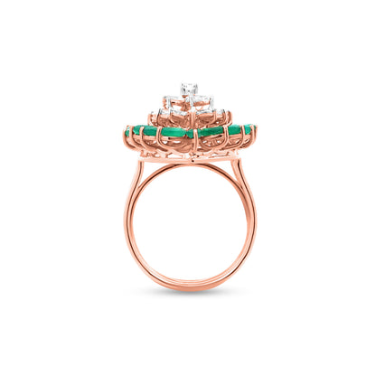 18K Rose Gold Betel Leaf-Shaped Emerald And Diamond Cocktail Ring