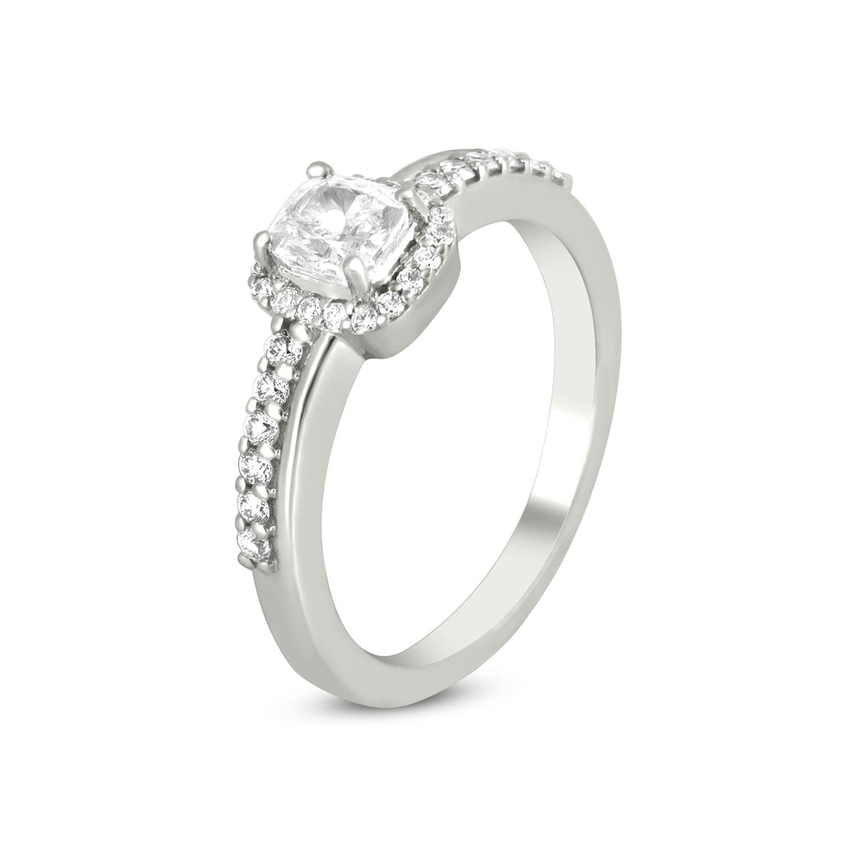 Cushion Cut Diamond Solitaire Ring In 18K White Gold