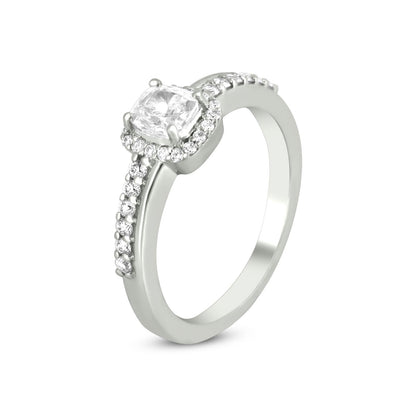 Cushion Cut Diamond Solitaire Ring In 18K White Gold