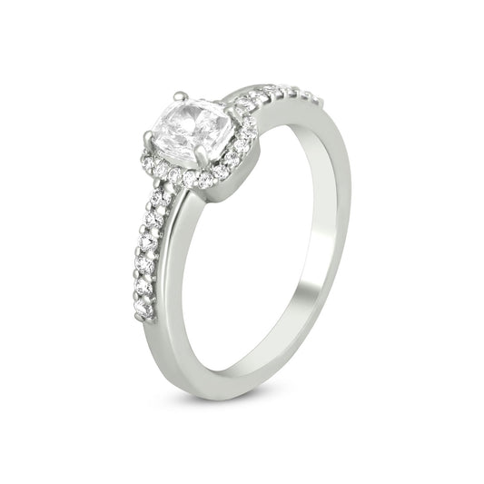 Cushion Cut Diamond Solitaire Ring In 18K White Gold