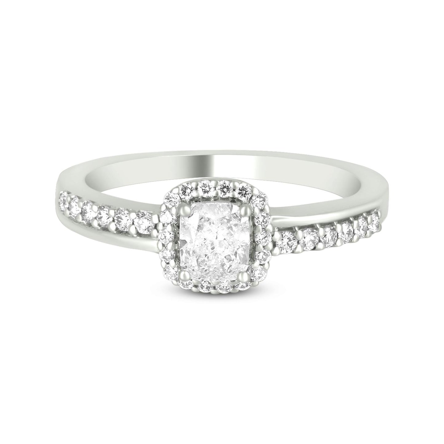 Cushion Cut Diamond Solitaire Ring In 18K White Gold