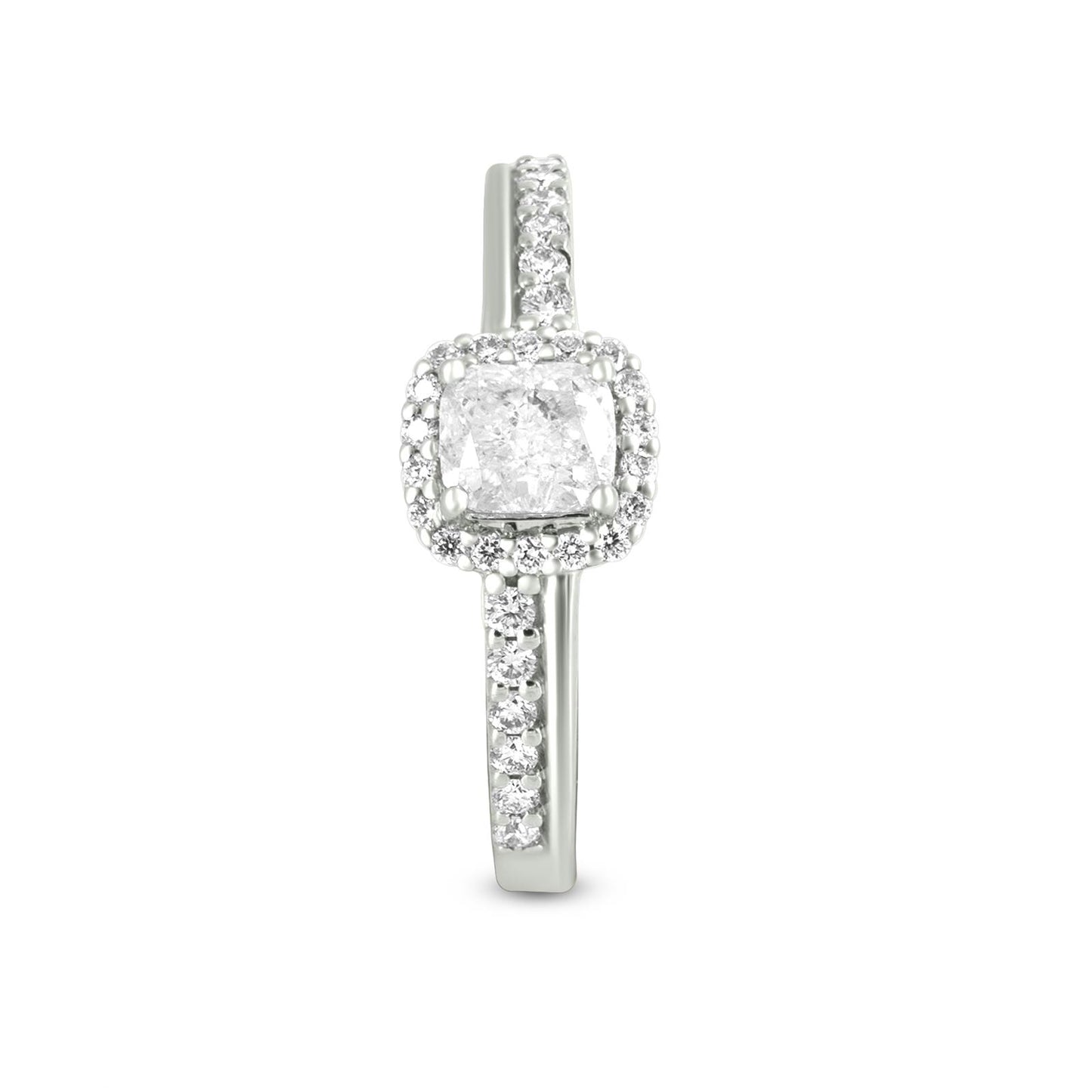 Cushion Cut Diamond Solitaire Ring In 18K White Gold