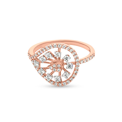 Nature-Inspired 18K Rose Gold Leaf Ring With Stunning Round Diamonds In The Center