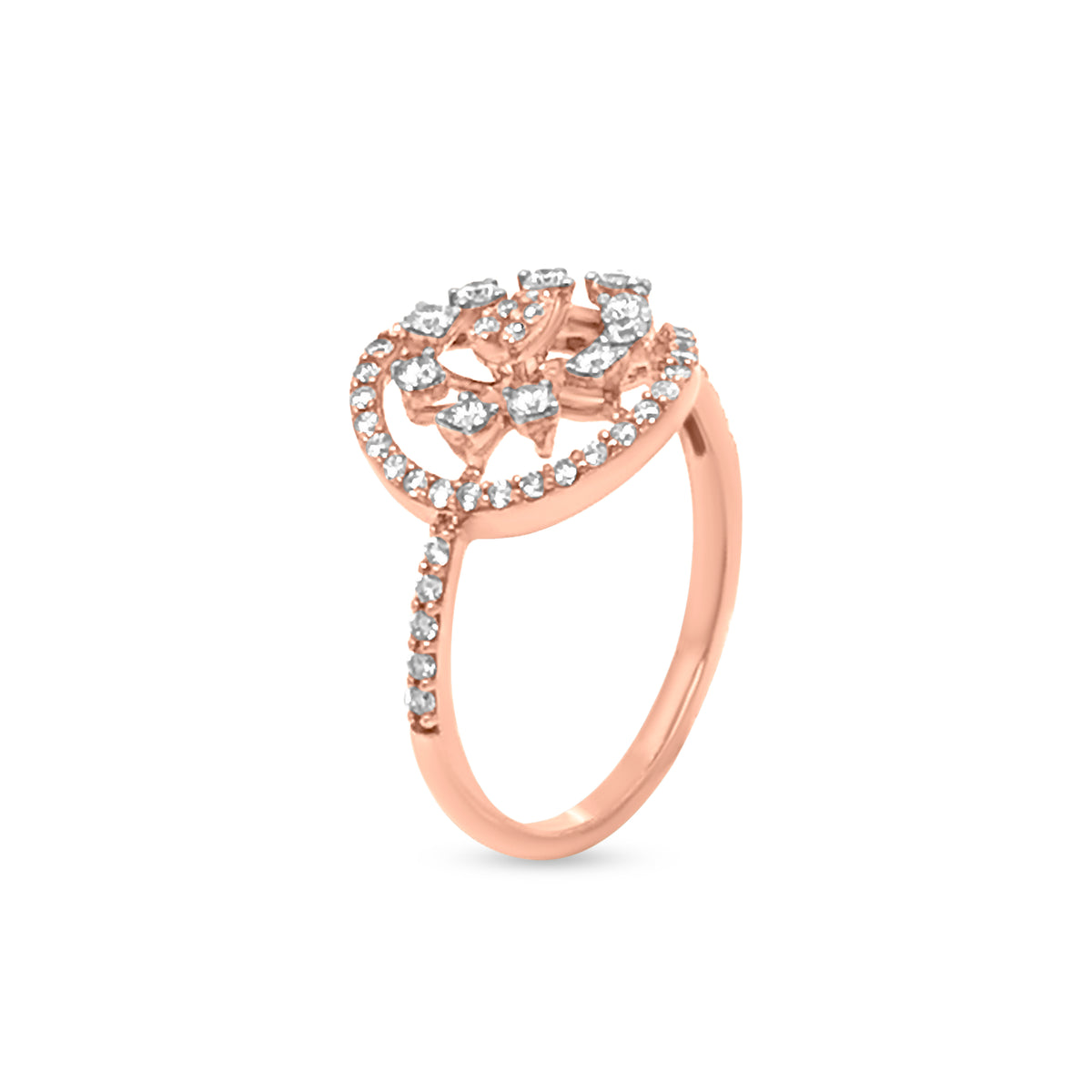 Nature-Inspired 18K Rose Gold Leaf Ring With Stunning Round Diamonds In The Center