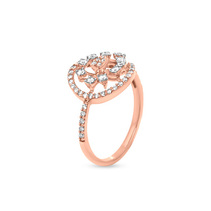 Nature-Inspired 18K Rose Gold Leaf Ring With Stunning Round Diamonds In The Center
