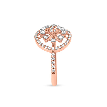 Nature-Inspired 18K Rose Gold Leaf Ring With Stunning Round Diamonds In The Center