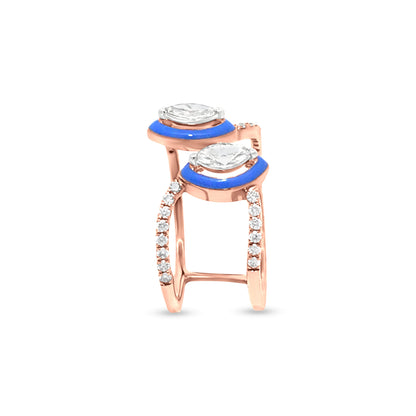 18k Rose Gold Stack Ring with Blue Enamel Eye Motif Adorned with Diamonds