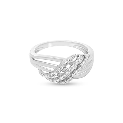 18k White Gold Crystal Crossover Band Diamond Wedding and Engagement Ring