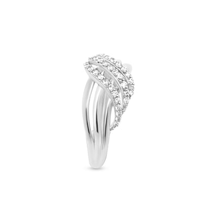 18k White Gold Crystal Crossover Band Diamond Wedding and Engagement Ring